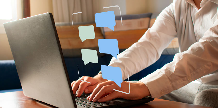 chat icons and laptop