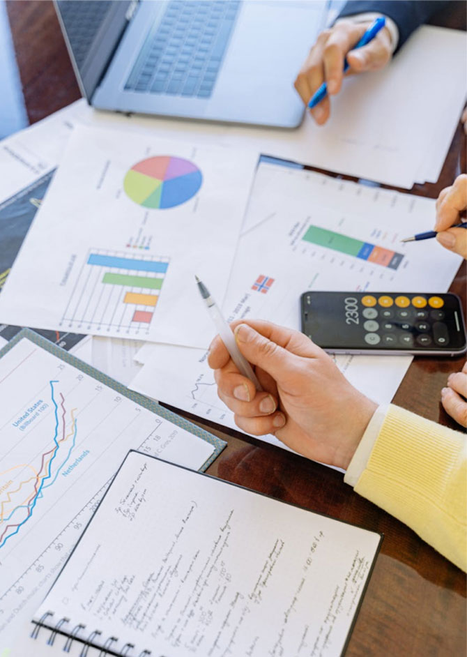 Investors going over financials