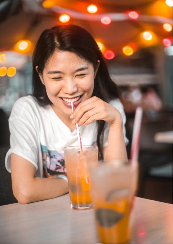 A young lady in a restaurant