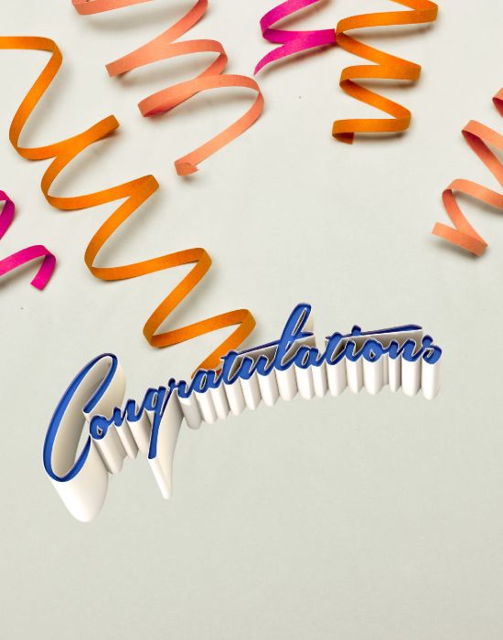 image with streamers and the word Congratulations